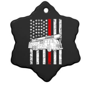 Fire Truck American Firefighter Thin Red Line Flag Ceramic Star Ornament