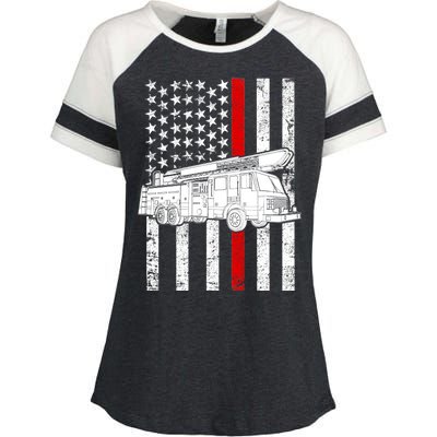 Fire Truck American Firefighter Thin Red Line Flag Enza Ladies Jersey Colorblock Tee