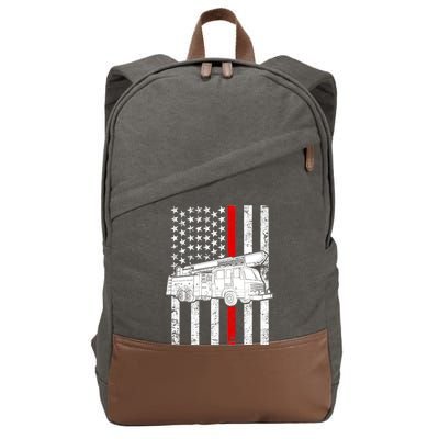 Fire Truck American Firefighter Thin Red Line Flag Cotton Canvas Backpack