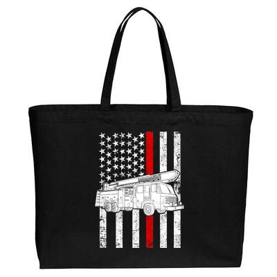 Fire Truck American Firefighter Thin Red Line Flag Cotton Canvas Jumbo Tote