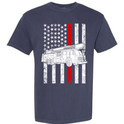 Fire Truck American Firefighter Thin Red Line Flag Garment-Dyed Heavyweight T-Shirt