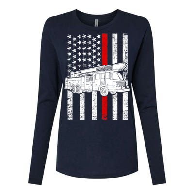 Fire Truck American Firefighter Thin Red Line Flag Womens Cotton Relaxed Long Sleeve T-Shirt