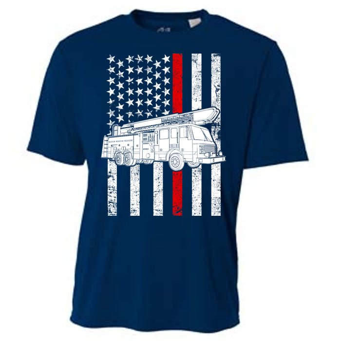 Fire Truck American Firefighter Thin Red Line Flag Cooling Performance Crew T-Shirt