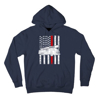 Fire Truck American Firefighter Thin Red Line Flag Hoodie