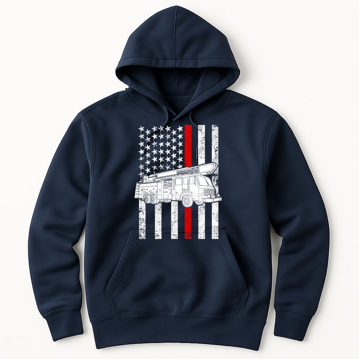 Fire Truck American Firefighter Thin Red Line Flag Hoodie