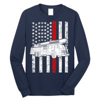 Fire Truck American Firefighter Thin Red Line Flag Long Sleeve Shirt