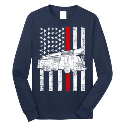 Fire Truck American Firefighter Thin Red Line Flag Long Sleeve Shirt