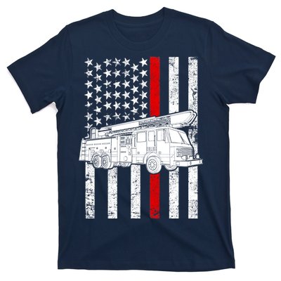 Fire Truck American Firefighter Thin Red Line Flag T-Shirt