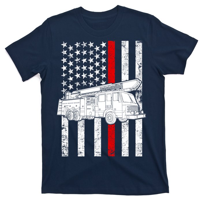 Fire Truck American Firefighter Thin Red Line Flag T-Shirt