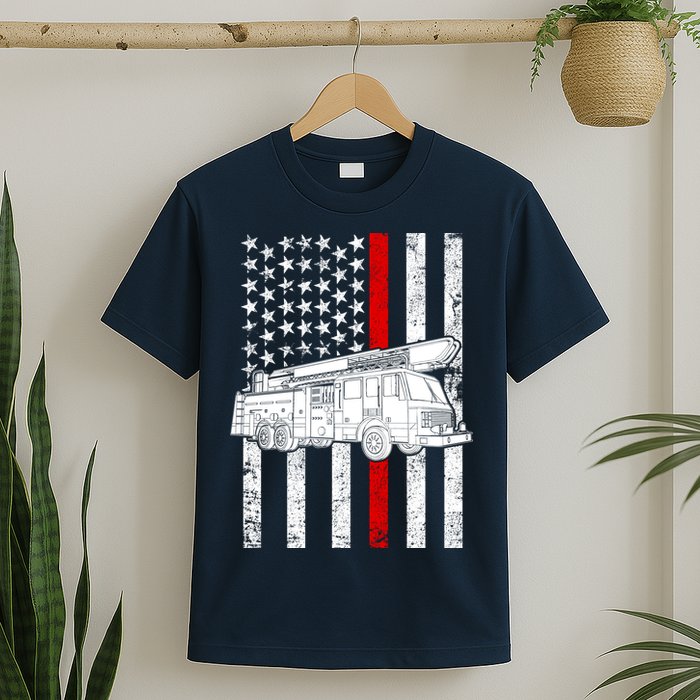 Fire Truck American Firefighter Thin Red Line Flag T-Shirt