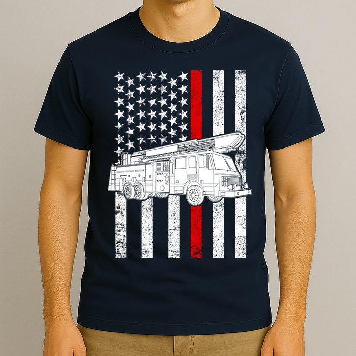 Fire Truck American Firefighter Thin Red Line Flag T-Shirt