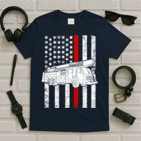 Fire Truck American Firefighter Thin Red Line Flag T-Shirt