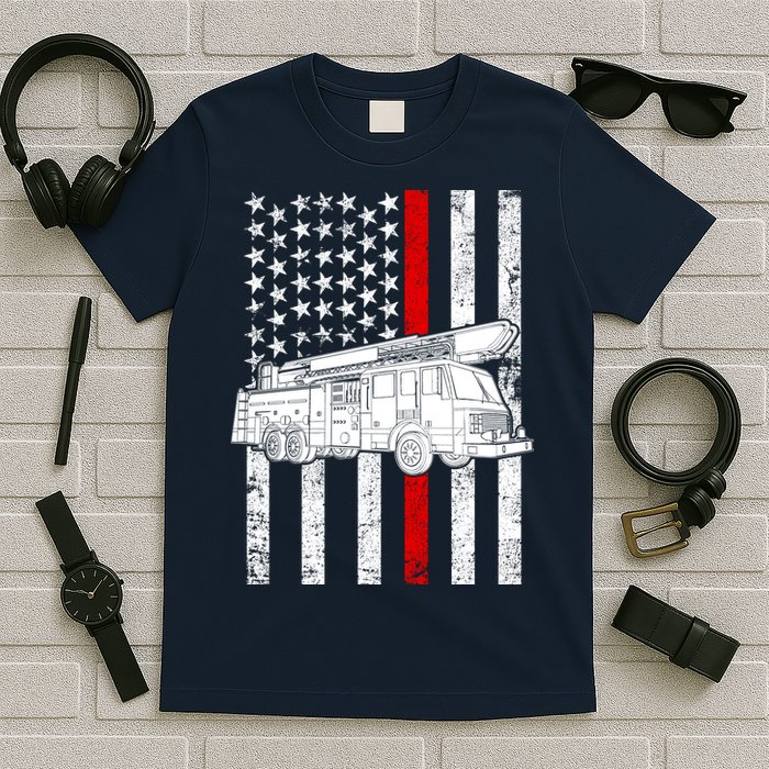 Fire Truck American Firefighter Thin Red Line Flag T-Shirt