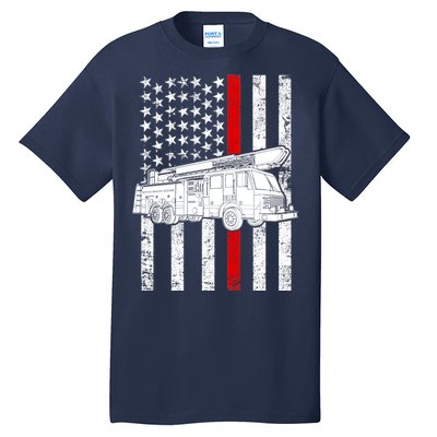 Fire Truck American Firefighter Thin Red Line Flag Tall T-Shirt