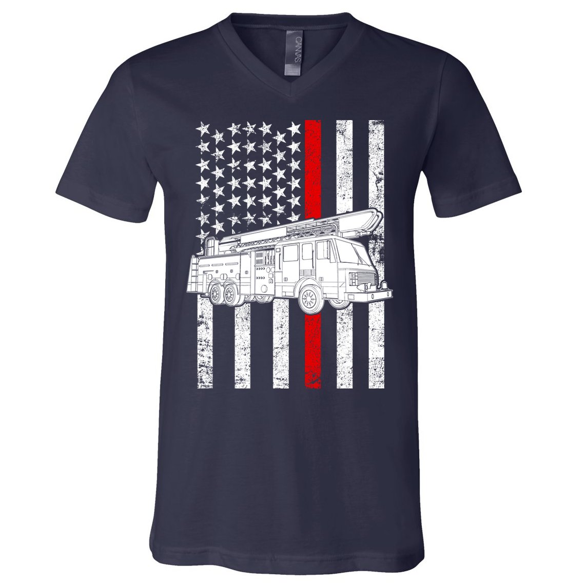 Fire Truck American Firefighter Thin Red Line Flag V-Neck T-Shirt