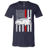 Fire Truck American Firefighter Thin Red Line Flag V-Neck T-Shirt