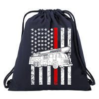 Fire Truck American Firefighter Thin Red Line Flag Drawstring Bag