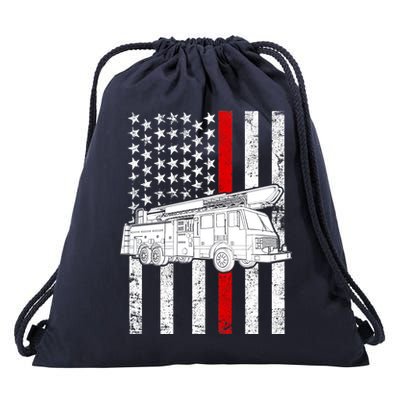 Fire Truck American Firefighter Thin Red Line Flag Drawstring Bag