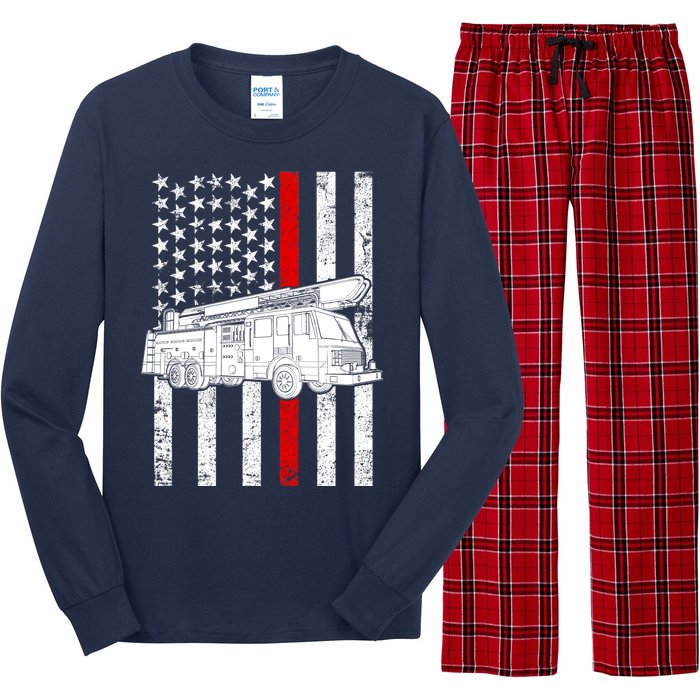 Fire Truck American Firefighter Thin Red Line Flag Long Sleeve Pajama Set