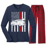 Fire Truck American Firefighter Thin Red Line Flag Women's Long Sleeve Flannel Pajama Set 