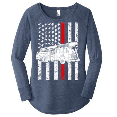 Fire Truck American Firefighter Thin Red Line Flag Women's Perfect Tri Tunic Long Sleeve Shirt