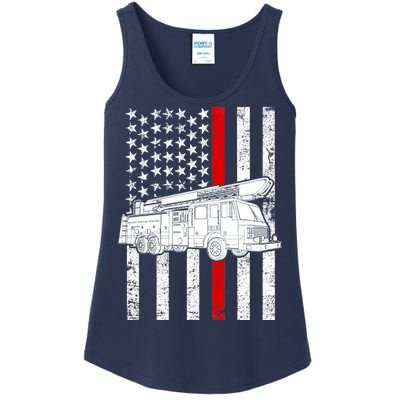 Fire Truck American Firefighter Thin Red Line Flag Ladies Essential Tank