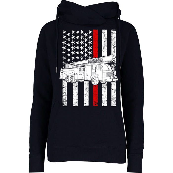 Fire Truck American Firefighter Thin Red Line Flag Womens Funnel Neck Pullover Hood