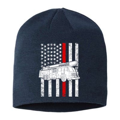 Fire Truck American Firefighter Thin Red Line Flag Sustainable Beanie