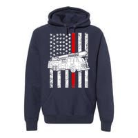 Fire Truck American Firefighter Thin Red Line Flag Premium Hoodie