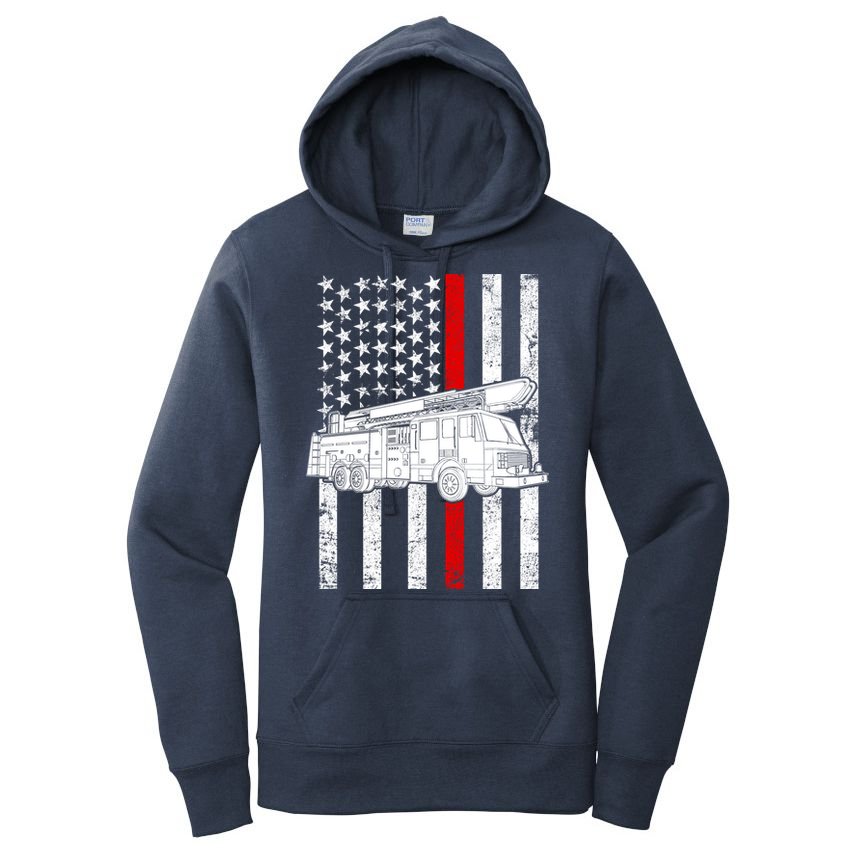 Fire Truck American Firefighter Thin Red Line Flag Women's Pullover Hoodie