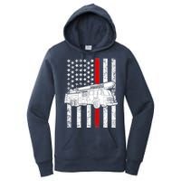 Fire Truck American Firefighter Thin Red Line Flag Women's Pullover Hoodie