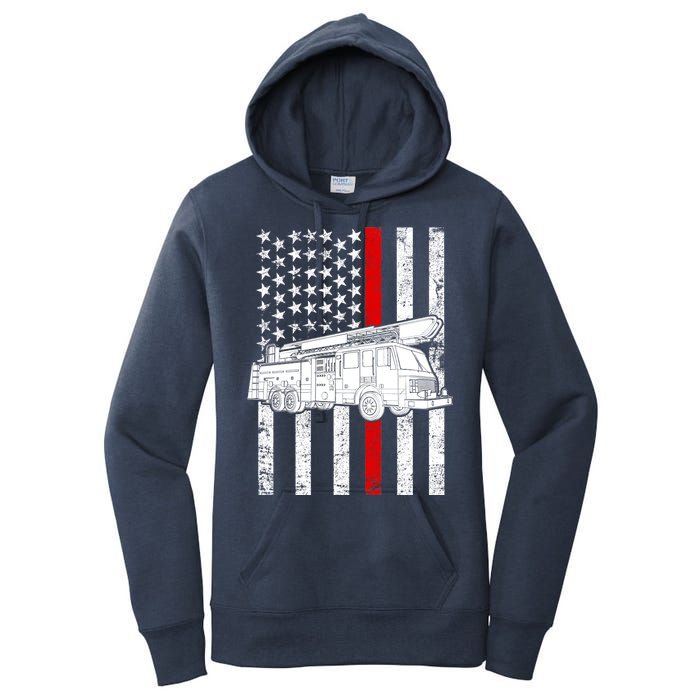 Fire Truck American Firefighter Thin Red Line Flag Women's Pullover Hoodie