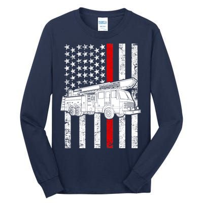 Fire Truck American Firefighter Thin Red Line Flag Tall Long Sleeve T-Shirt