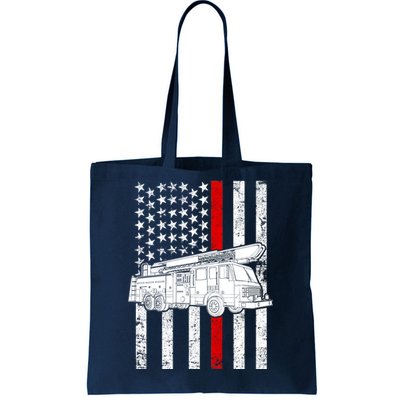 Fire Truck American Firefighter Thin Red Line Flag Tote Bag