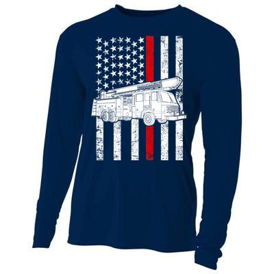 Fire Truck American Firefighter Thin Red Line Flag Cooling Performance Long Sleeve Crew