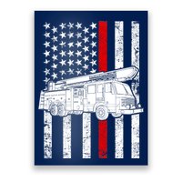 Fire Truck American Firefighter Thin Red Line Flag Poster