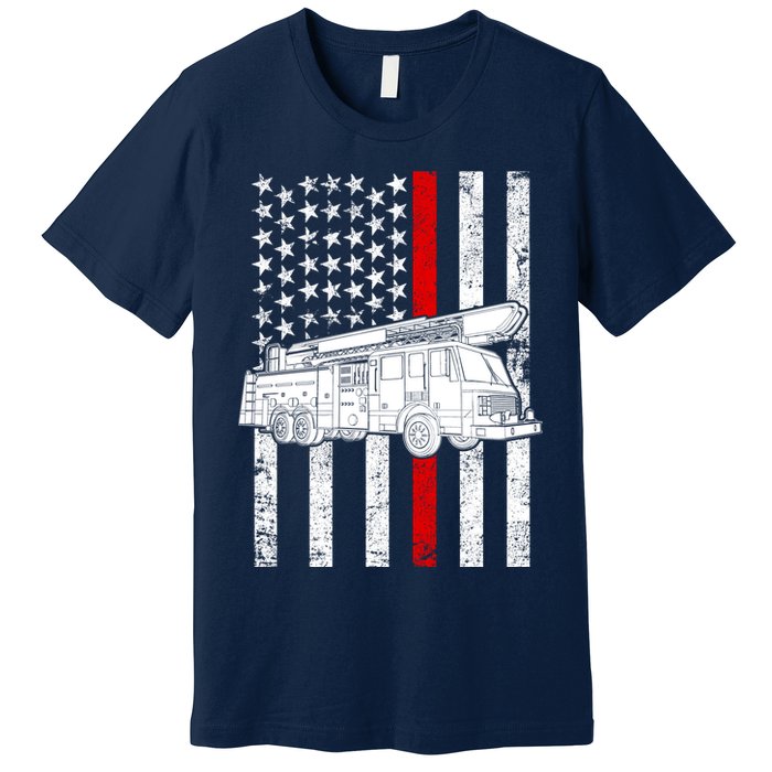 Fire Truck American Firefighter Thin Red Line Flag Premium T-Shirt