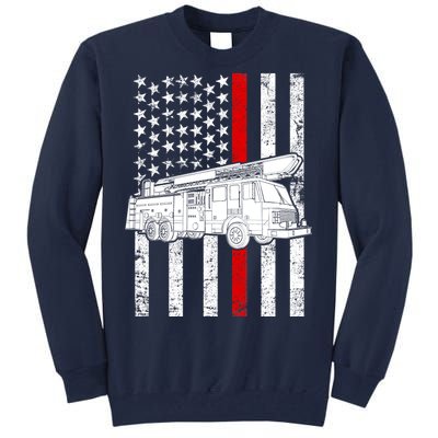 Fire Truck American Firefighter Thin Red Line Flag Tall Sweatshirt