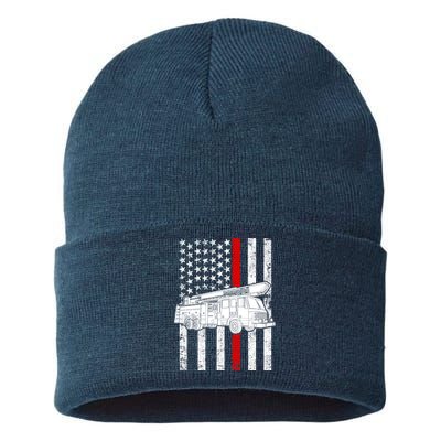 Fire Truck American Firefighter Thin Red Line Flag Sustainable Knit Beanie