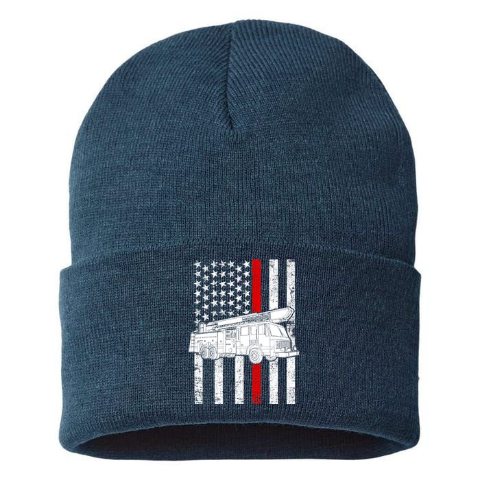 Fire Truck American Firefighter Thin Red Line Flag Sustainable Knit Beanie