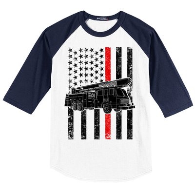 Fire Truck American Firefighter Thin Red Line Flag Baseball Sleeve Shirt