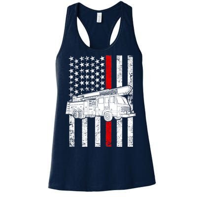 Fire Truck American Firefighter Thin Red Line Flag Women's Racerback Tank