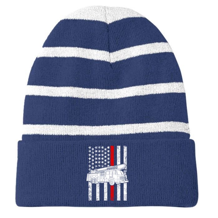 Fire Truck American Firefighter Thin Red Line Flag Striped Beanie with Solid Band