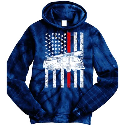 Fire Truck American Firefighter Thin Red Line Flag Tie Dye Hoodie