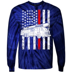 Fire Truck American Firefighter Thin Red Line Flag Tie-Dye Long Sleeve Shirt