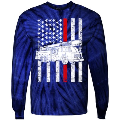 Fire Truck American Firefighter Thin Red Line Flag Tie-Dye Long Sleeve Shirt
