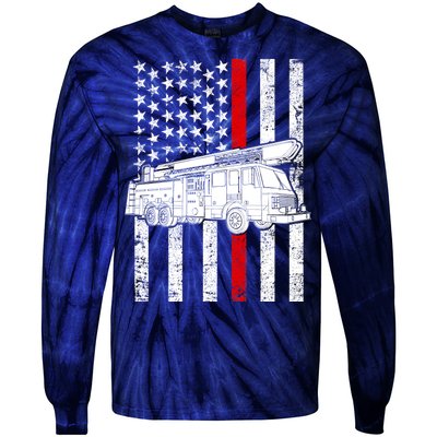 Fire Truck American Firefighter Thin Red Line Flag Tie-Dye Long Sleeve Shirt