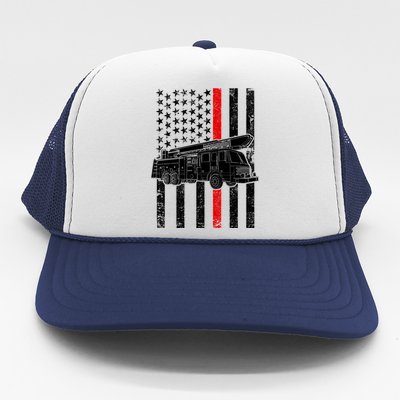 Fire Truck American Firefighter Thin Red Line Flag Trucker Hat