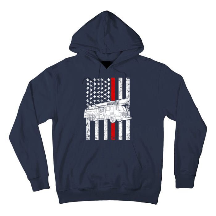 Fire Truck American Firefighter Thin Red Line Flag Tall Hoodie