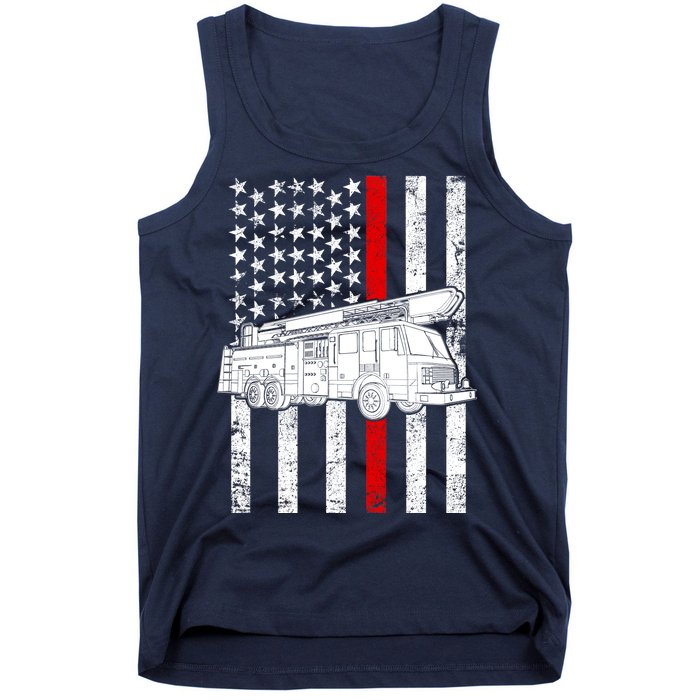 Fire Truck American Firefighter Thin Red Line Flag Tank Top